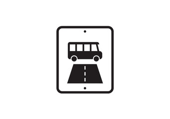 Bus route sign black bus icon on white above road