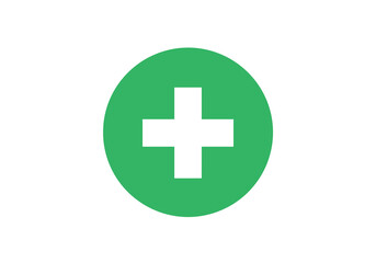 Green circle with a white cross in the center on a white background