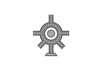 Obraz premium Overhead view of a roundabout with multiple exits featuring a center island