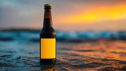 Sunset beer bottle on the beach