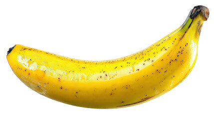 Ripe Yellow Banana with Brown Specks on Black Background