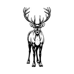 A silhouette of a deer or stag with large antlers, a detailed black unique tattoo.
