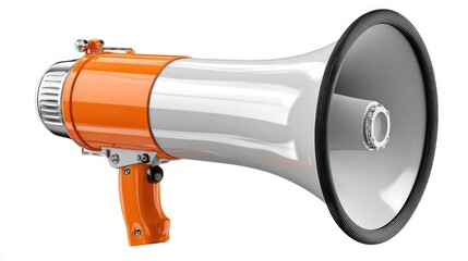 A vibrant orange megaphone with a sleek design, ideal for amplifying messages in events, rallies, or protests