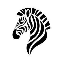 A silhouette of a zebra head with a bold line art style, a detailed tattoo or logo wildlife.

