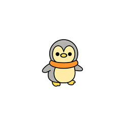 Cute Cartoon Penguin with Orange Scarf Isolated on Transparent Background