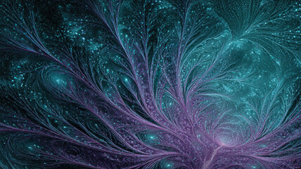 Obraz premium Abstract fractal art, glowing intricate patterns in turquoise and violet