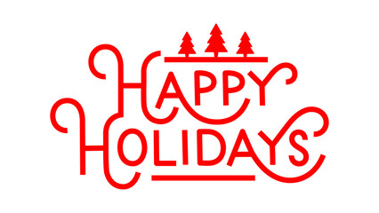 HAPPY HOLIDAYS red vector hand lettering card with Christmas tree motifs