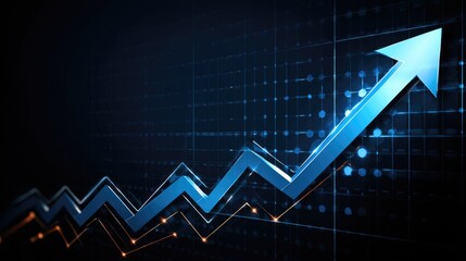 A dynamic upward trend line over a digital grid background symbolizes growth, success, and financial advancement in the corporate world