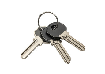 Isolated three house keys on keyring ready to open a door or provide access entry point