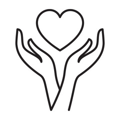 Two hands holding heart outline icon for charity care and support vector