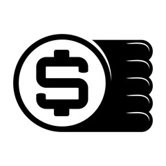 Dollar coin stack black icon for business finance and payment vector