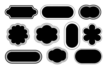Collection of Black Decorative Labels and Badges with White Outline