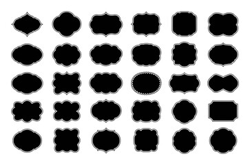 Collection of Black Decorative Labels and Frames on White Background