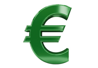 Isolated Euro symbol, green color, rendered in 3D, sign of the European currency