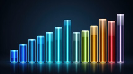 A vibrant visual representation of data analysis with colorful bar graphs. The varying heights symbolize growth, progress, and statistical insights in a modern digital context.