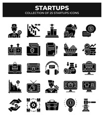 Collection of 25 Startup Icons: Business. Finance. and Marketing Glyphs