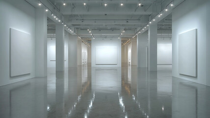Obraz premium Contemporary art gallery with wide open space, white walls