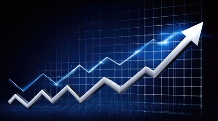 A dynamic representation of financial growth, featuring a sleek upward trend line on a blue grid background, symbolizing success, innovation, and progress in the market.