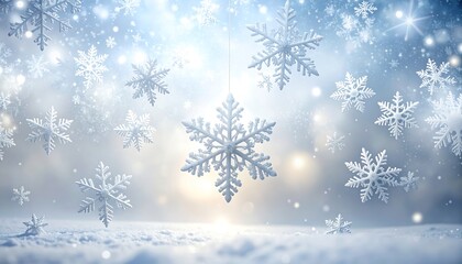 Winter Snowflakes Falling on Snow.