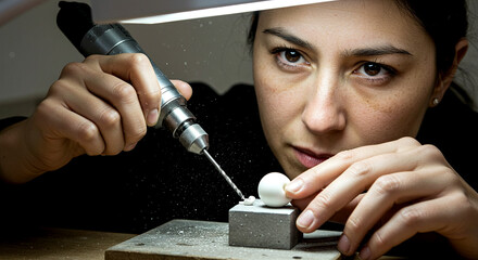 Female Jeweler Works on a Bead