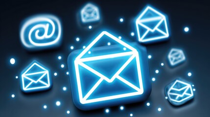 A vibrant digital illustration showcasing glowing email icons against a dark background, representing modern communication methods and the importance of connectivity in today's wor