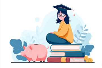 Student investing money in education and knowledge. Education finance vector illustration	
