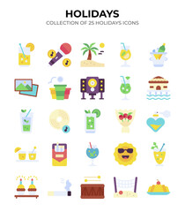 Holidays. A vibrant collection of 25 summer vacation icons
