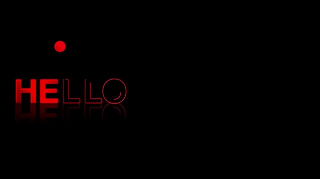 animated jumping or bouncing ball Hello february text word lettering typography glow neon reveal, Bright letters jump in the inscription theme video,motion seamless loop red type on black background g