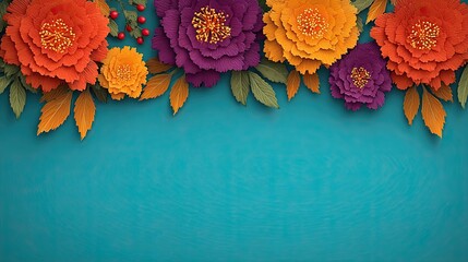 Vibrant Floral Arrangement with Colorful Flowers on Blue Background