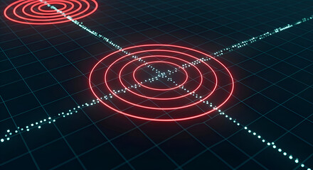Digital Network Connection with Concentric Circles and Data Points.