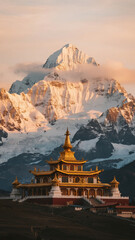Golden palace hidden beyond snowy Himalayan peaks