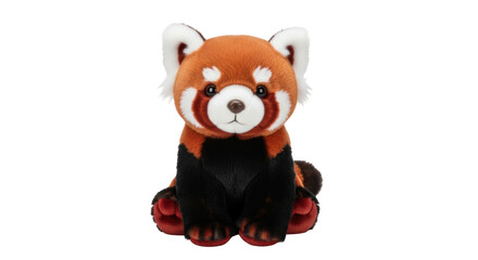 Isolated plush red panda toy for a child, studio shot of a cute stuffed animal object