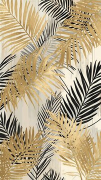 Abstract Golden Palm and Black Line Art Botanical Wallpaper for Modern Interior Design