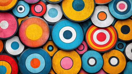 Colorful Round Shapes on a Textured Wooden Background