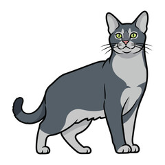Elegant Feline Pose: A striking cartoon portrayal of a sleek grey cat, epitomizing grace and poised poise.