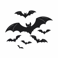 Naklejka premium Spooky swarm of bats flying silhouettes for Halloween designs and creepy illustrations, digitally crafted