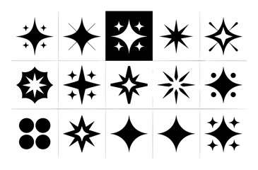 Collection of Black Starburst and Sparkle Icons on White Background