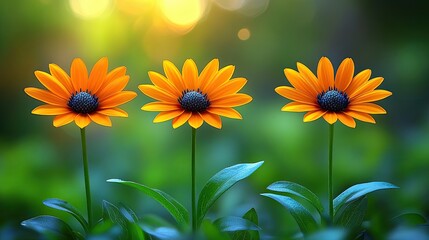 Obraz premium Vibrant Orange Flowers with Green Leaves and Soft Background Light