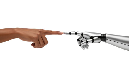 Isolated fingers reaching out, human hand touches robot hand, artificial intelligence future