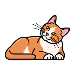 Playful Domestic Cat: A charming ginger and white tabby cat, with expressive eyes and perked ears, lies comfortably, showcasing its playful and affectionate nature.