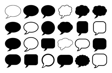 Collection of Diverse Speech Bubbles and Thought Clouds in Black and White