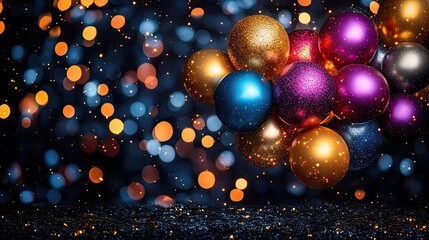 Festive Colorful Glittery Balloons with Sparkling Background