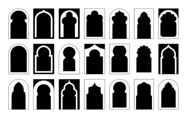 Collection of Islamic Arch and Window Silhouettes in Black and White