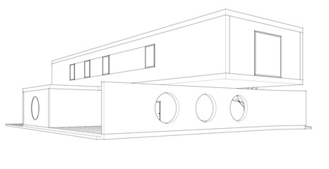 modern house architectural project sketch 3d illustration	
