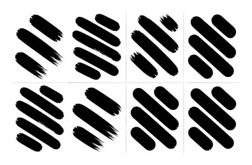 Set of Black Brush Stroke Shapes on White Background