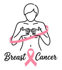 Breast Cancer Awareness Woman with Pink Ribbon Graphic