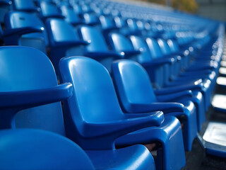 Obraz premium Blue stadium seats in the sunlight.