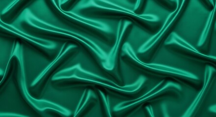 Fototapeta premium Emerald green silk fabric full frame with glossy folds, seamless textile background for luxury design and branding use