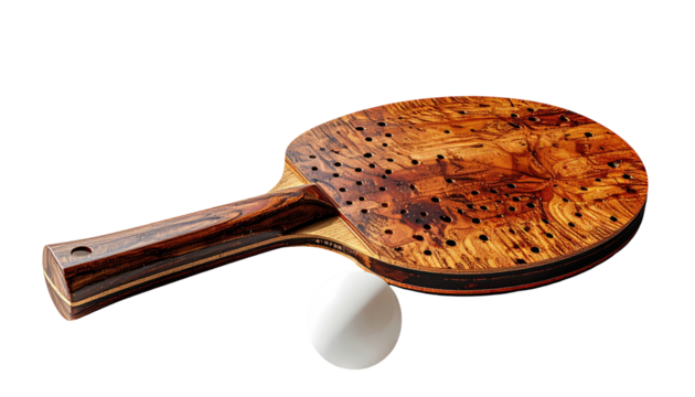 Wooden ping-pong paddle and ball
