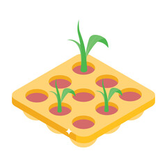 Modern isometric style icon of seedling tray layout